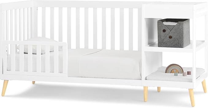 Delta Children Essex 4-in-1 Convertible Crib and Changer, Bianca White w/Natural