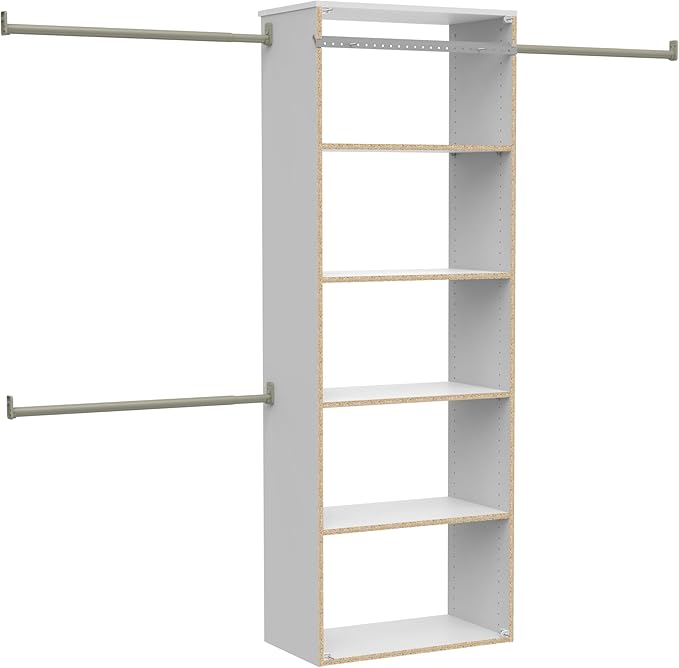 ClosetMaid SuiteSymphony Hanging Tower Organizer with (3) Closet Rods, and (6) Shelves, 81" to 121" W x 71.6" H x 14.6" D, White