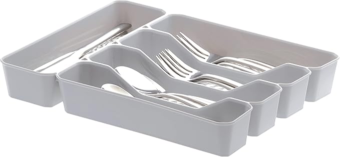 Spectrum Diversified Hexa Drawer Organizer Tray Modern Kitchen Cutlery, Utensil, Silverware Holder Caddy, 5 Dividers Cabinet Storage, 10 x 13, Stone Gray