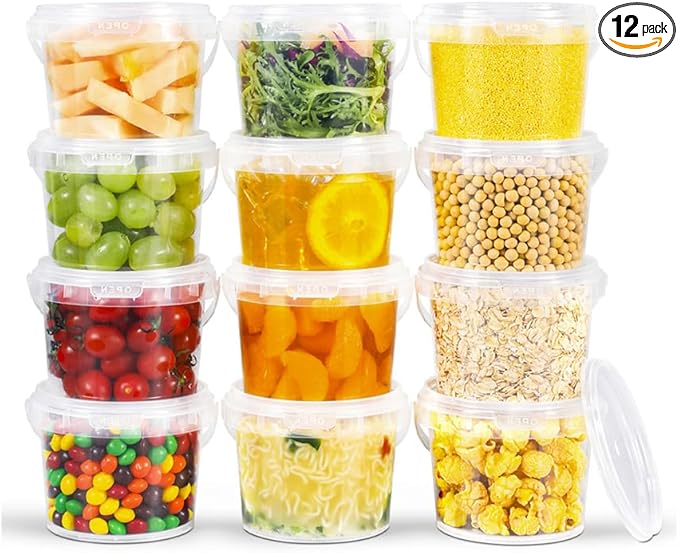 ASEVAT 25oz Food Grade Plastic Storage Containers, Airtight Food Storage Container, Reusable Microwave Safe Bowls With Lids, Freezer Safe Containers, Sauce, Soup (12Pack)