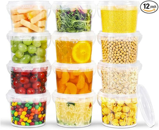 ASEVAT 25oz Food Grade Plastic Storage Containers, Airtight Food Storage Container, Reusable Microwave Safe Bowls With Lids, Freezer Safe Containers, Sauce, Soup (12Pack)