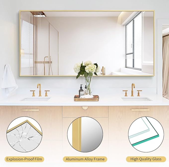 Koonmi 71"x31" Floor Mirror Full Length, Bedroom Floor Body Mirror with Stand, Large Gold Mirror, Leaning, Standing or Hanging Horizontally/Vertically