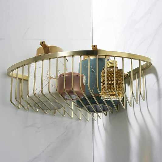 Corner Shower Caddy Organizer, SUS304 Stainless Steel Heavy Duty Rust-Proof Shelf Organizer, Wall Mounted Storage Rack for Bathroom Kitchen, Brushed Gold