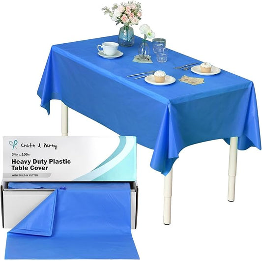 Craft And Party, 54 in x 100 feet Plastic Table Cover Roll for Party, Banquet, Picnic, Kids Activities for Any Size and Shape Table (Royal Blue, 54" x 100ft)