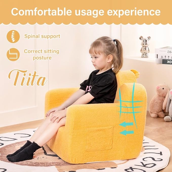Tiita Kids Couch Plush Toddler Chair, Cloud-Like Glow in The Dark Kids Sofa Toddler Reading Chair with Washable Cover Carrying Handle, Convertible Children Sofa Chair for Girls and Boys