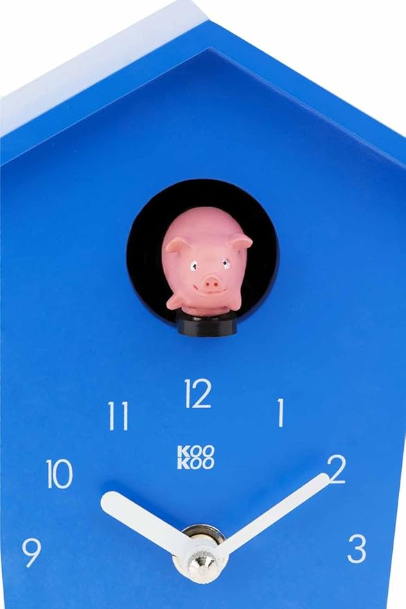 KOOKOO AnimalHouse Blue, Small Cuckoo Clock with 5 Farm Animals Sounds (Natural Field Recordings)