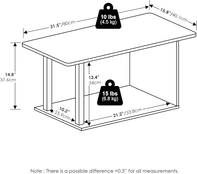Furinno Basic Home Living Coffee Table, Amber Pine/Black