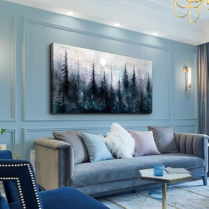 Large Wall Decor for Living Room Canvas Wall Art for Office Modern Wall Decorations for Bedroom Foggy Forest Landscape Paintings Black and White Pictures Artwork Room Home Decor 24"X48"
