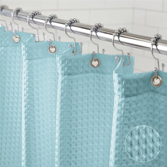 GORILLA GRIP Waffle Shower Curtain, Thick Weighted Fabric, Wrinkle and Rust Resistant, Classic Hotel Quality Design, Heavy Duty Long Curtains for Bathroom Showers Bath Tubs Machine Wash 72x72 Spa Blue