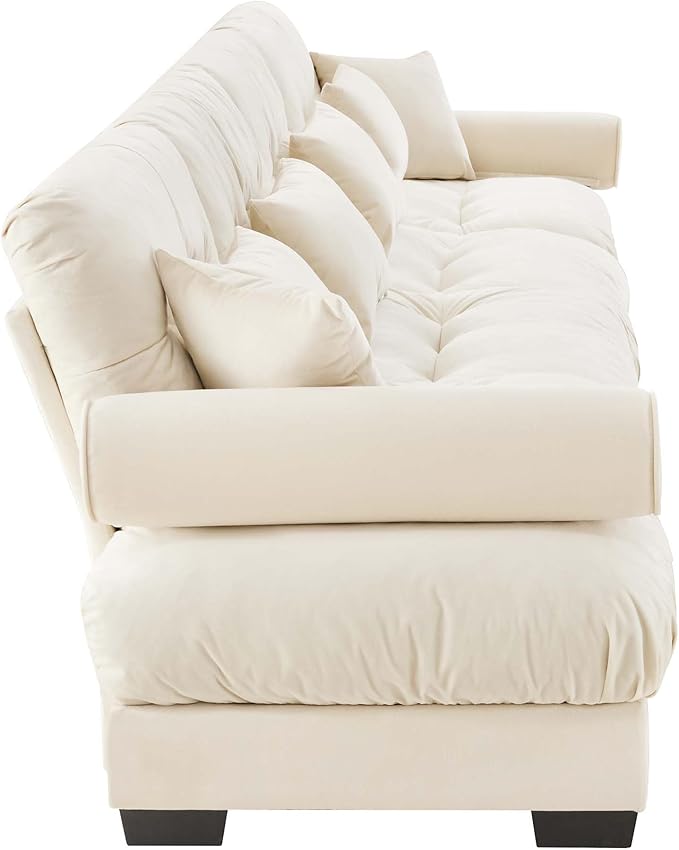 Ball & Cast 166" Sectional Cloud Couch,Modular Velvet Sofa with Bolstered Armrests,6 Pillows,Deep Seat,Convertible L Shaped Couch for Living Room,Modern Comfy Sofa,Cream
