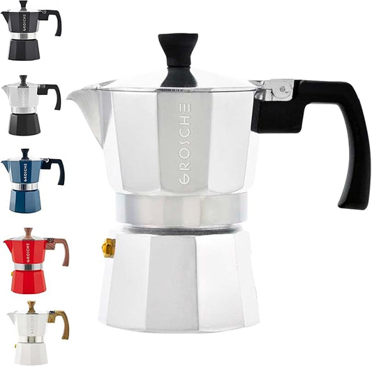 GROSCHE Milano Moka Pot | 3 Espresso Cup - 5 oz | Stovetop Espresso Percolator & Coffee Maker – Portable, Ideal for Home and Camping