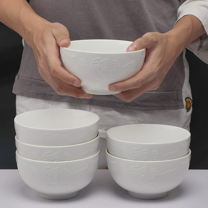 amhomel 6-Pack 24 Ounce Cereal Bowls with Embossed Texture, Porcelain Deep Ceramic Bowls, Dishwasher & Microwave Safe