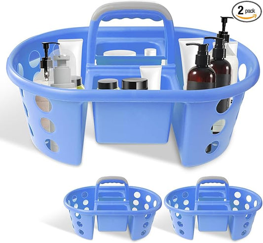 Large Shower Caddy Portable 2PC - Made in USA Plastic Jumbo Size Dorm Storage Candy Tote with Handle Shower Organizer for Bathroom, Pantry, Kitchen, College Dorm, Periwinkle