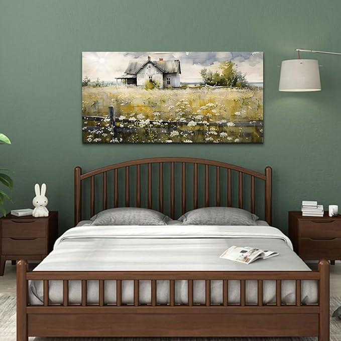 FUHAIHUA Framed Wall Decor Living Room Aesthetic Canvas Wall Art For Bedroom Office Wall Decorations Rural Landscape Paintings Farmhouse Watercolor Pictures Mural Artwork Room Home Decor 20x40 In