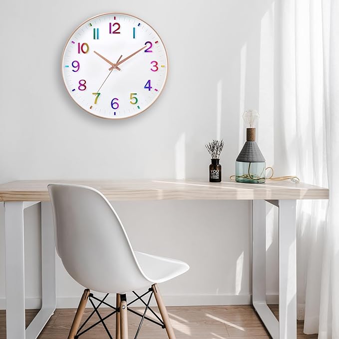 HZDHCLH Kid Wall Clocks Battery Operated,12 inch Silent Non Ticking Modern Wall Clock for Nursery Kids Room Living Room Bedroom Kitchen Office Classroom Decor