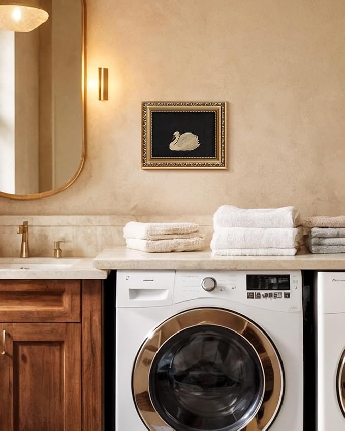 VIYYIEA Gold Framed Wall Art, Grace Swan Canvas Print Home Decor Vintage Art Painting Picture Bathroom Wall Decor, Animals Artwork for Living Room Bedroom Kitchen Office - 10L x 8W