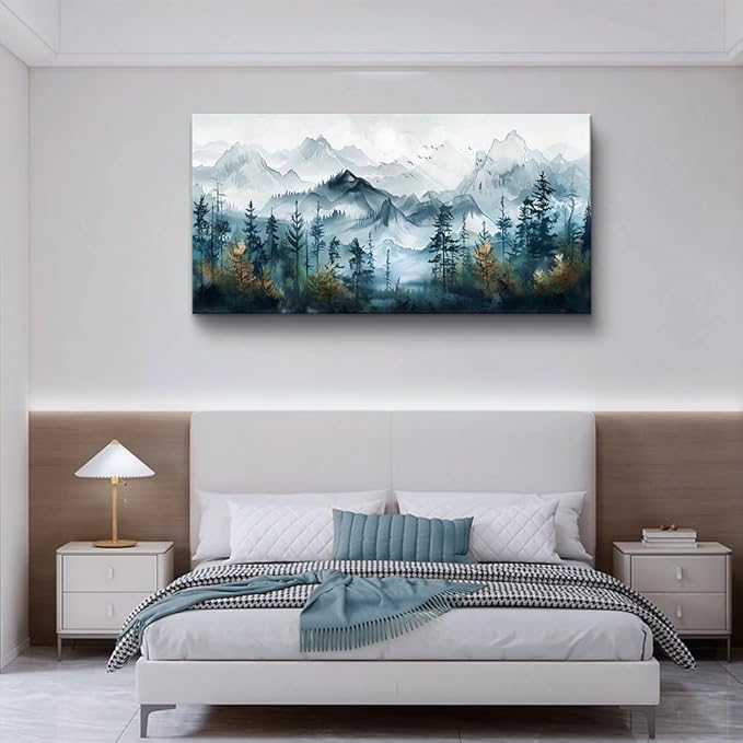 FUHAIHUA Large Wall Art For Living Room Canvas Wall Decor For Bedroom Modern Office Decorations Misty Forests Trees Wall Pictures Artwork Ink Landscape Painting Works Room Aesthetic Mural 30x60 In