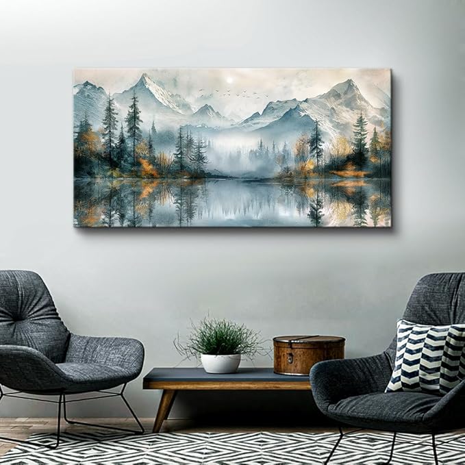 MHARTK66 Large Wall Art For Bedroom Canvas Wall Decor For Living Room Modern Office Decorations Lake View Wall Paintings Forest Trees Landscape Pictures Canvas Artworks Ready To Hang Home Decor