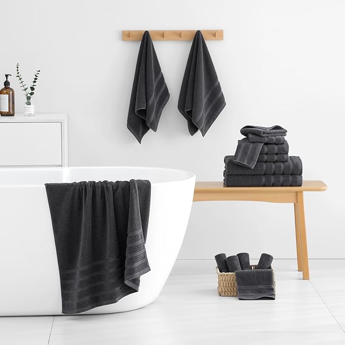 8-Piece Bath Towels Set, 100% Cotton Thick Soft Highly Absorbent Durable, Quick Dry, Bathroom Towels Set (2 Bath Towels, 2 Hand Towels, 4 Washcloths) - Perfect for Daily Use