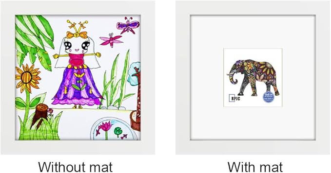 RPJC 8x8 Soild Wood Picture Frame with High Definition Glass Display Pictures 4x4 with Mat or 8x8 Without Mat for Wall Mounting Hanging Photo Frame White