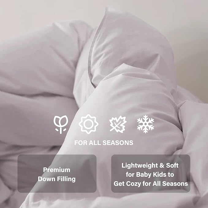 zzlamb Kids Toddler Comforter Crib Blanket, Warm Baby Down Quilt Crib Comforter Small Duvet Insert, Lightweight Soft Noiseless Cotton-Blended Shell Down Proof Machine Washable, Misty 45x60in