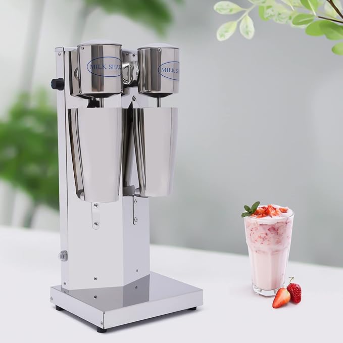 Milk Shaker Machine Double Head, 110V Commercial Stainless Steel Milk Shaking Machine, Electric Milkshake Maker with 2Pcs 800ml Cups, Speed Adjustable