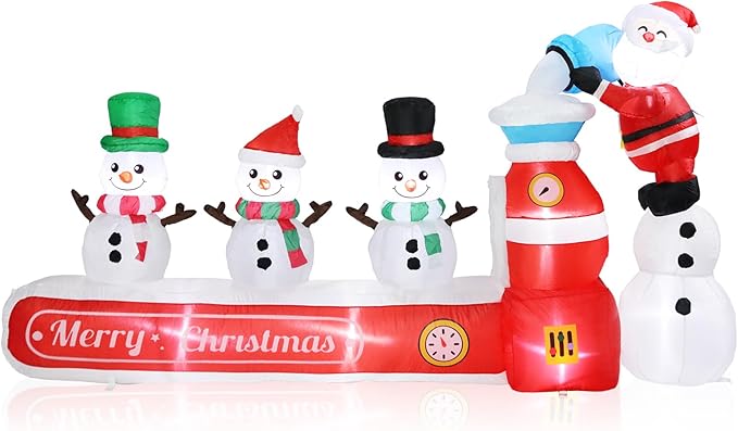 VCUTEKA Christmas Inflatables Outdoor Decorations, 8FT Blow Up Santa Claus with Three Snowmen, Animated Christmas Inflatable Yard Decoration with LED Lights for Holiday Lawn Garden Xmas Décor