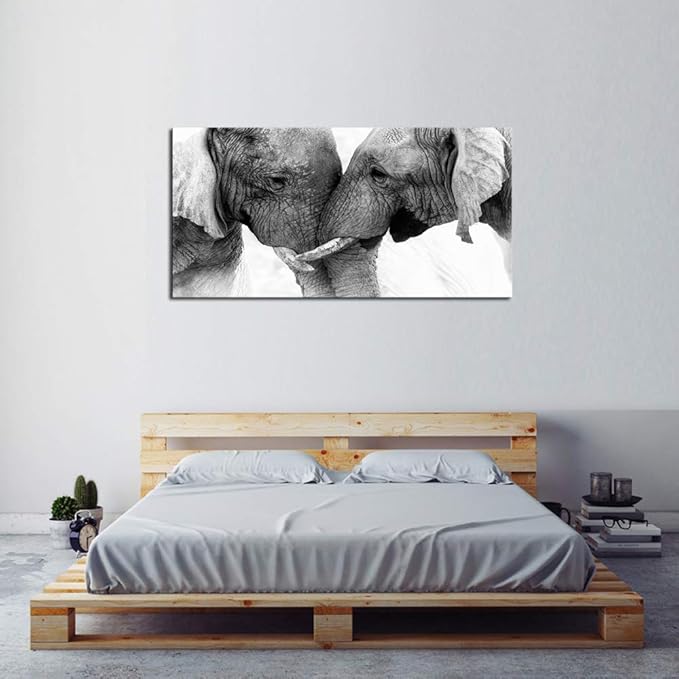 DZL Art D73050 Black and White Elephants Entwine Wall Art Canvas Painting Ready to Hang for Living Room Bedroom Office Wall Decor Home Decoration