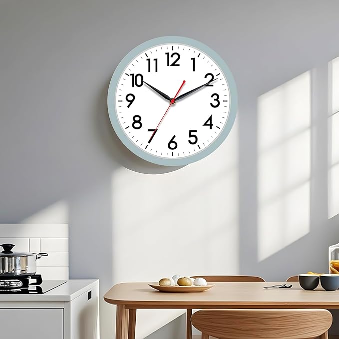 AKCISOT Wall Clock, Modern Small Wall Clocks Battery Operated 10 Inch, Silent Non-Ticking Analog Classic for Office, Home, Bathroom, Kitchen, Bedroom, School(Blue Gray)