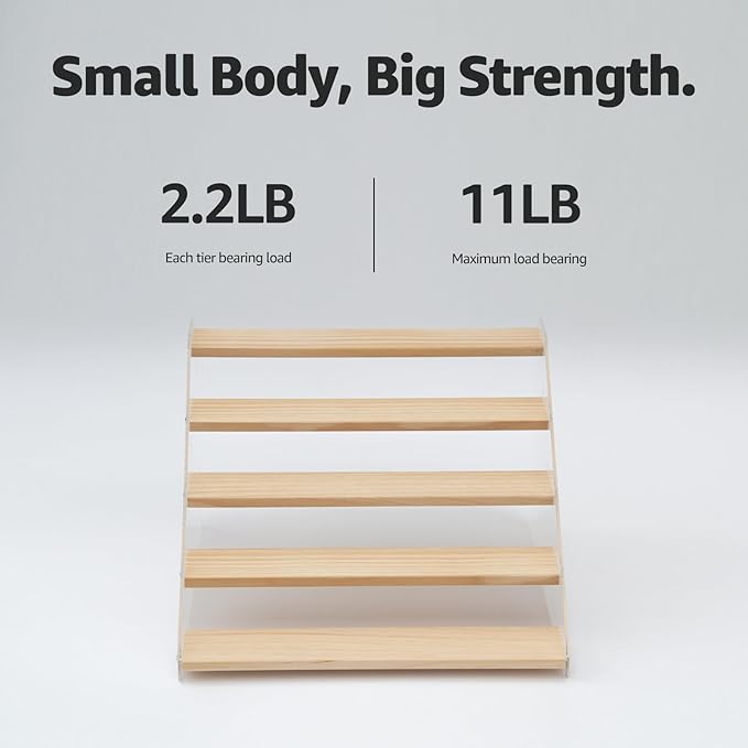 nianfeng Tiered Spice Rack, 5-Tier Spice Pantry Kitchen Cabinet Organizer, 12-Inch, Natural Wood Acrylic Stair Riser Stand, Countertop Seasoning Shelf