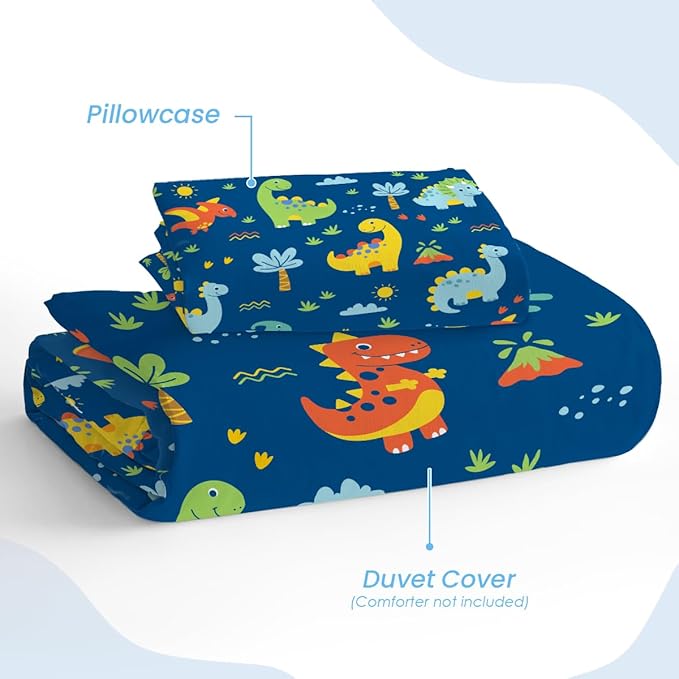SANDJEST Dinosaur Design Duvet Cover Sets Twin Size for Kids Boys, Include 1 Comforter Cover 68x86 Inches and 1 Pillowcase 20x26 Inches, Comforter Not Included, Gift for Christmas Birthday