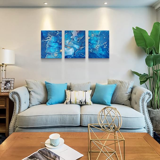 Canvas Wall Art For Living Room Family Wall Decorations For Bedroom Modern Bathroom Wall Decor Paintings Abstract Blue Pictures Artwork Inspirational Canvas Art Prints Kitchen Home Decor 3 Piece