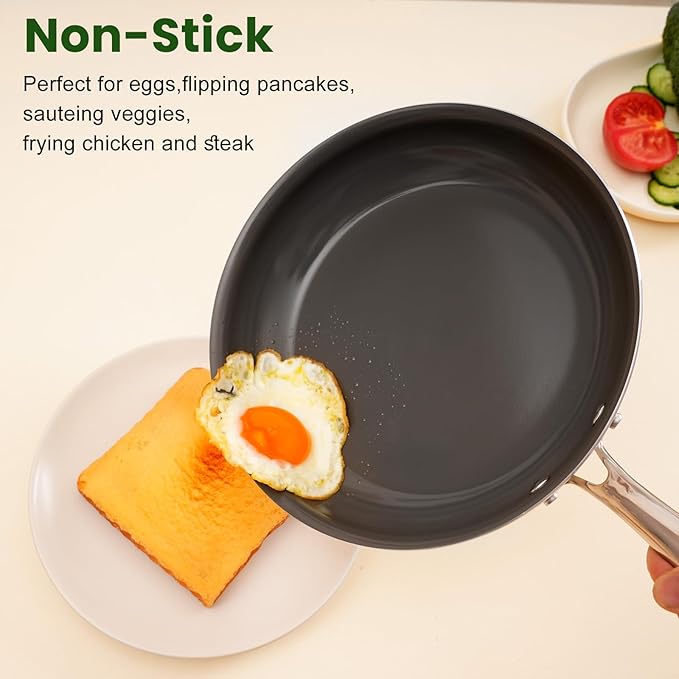 Skillet Ceramic Non Stick Frying Pan, 9.5Inches Nonstick Egg Fry Chefpan for Cooking, PFOA PTFE PFAS Free,Induction Compatible,Oven,Dishwasher Safe