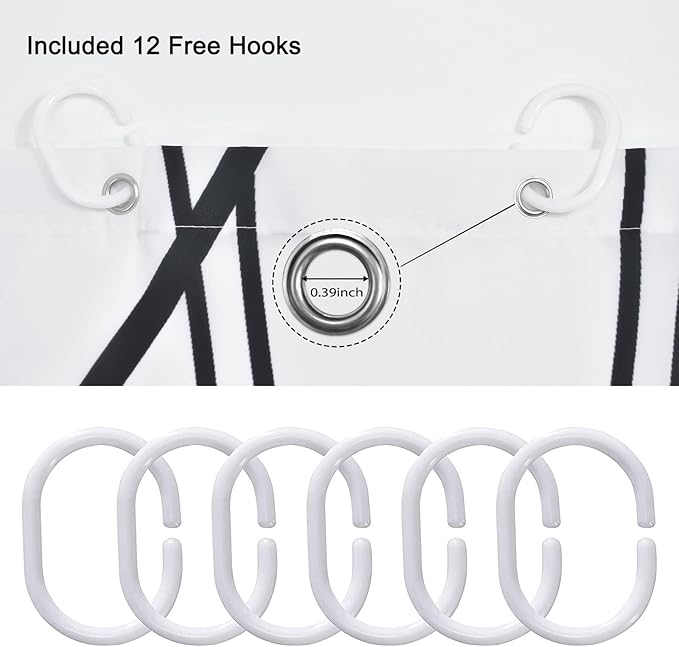 Punkray Black and White Striped Wavy Line Polyester Shower Curtain for Bathroom with Hooks, Weighted Hem, Waterproof Bath Accessories Hotel Style, 72 x 72