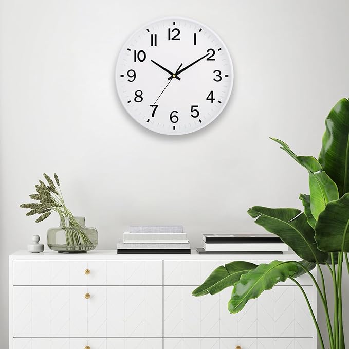 HZDHCLH White Wall Clocks Battery Operated 12 inch Silent Non Ticking Modern Wall Clock for Living Room Bedroom Kitchen Office Decor