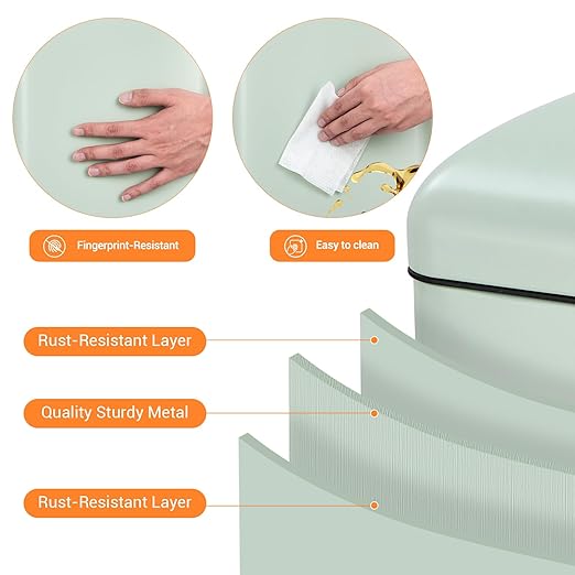 30 Liter/8 Gallon Kitchen Trash Can, Fingerprint-Proof Stainless Steel Garbage Can with Soft Close Lid, Foot Pedal, Removable Inner Bucket for Home, Office, Bedroom, Bathroom, Green