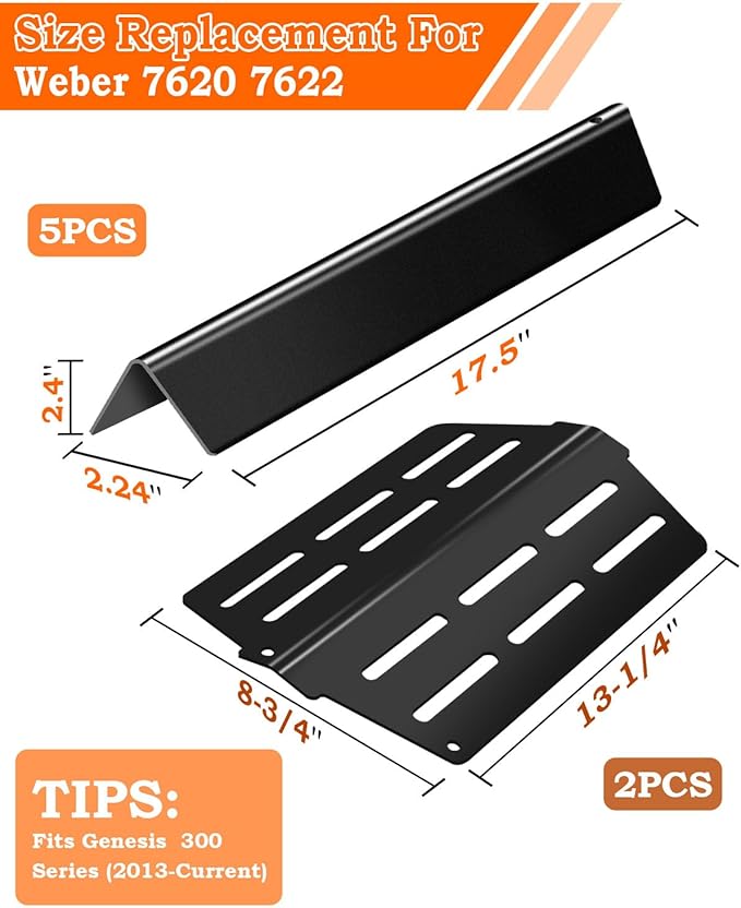 7620 7622 Flavorizer Bars 17.5 inch and Heat Deflector for Weber Genesis Grill Parts Genesis 300 320 330 S310 E310 Grill Parts with Front Control, Grill Replacement Parts for Weber 7621 65505