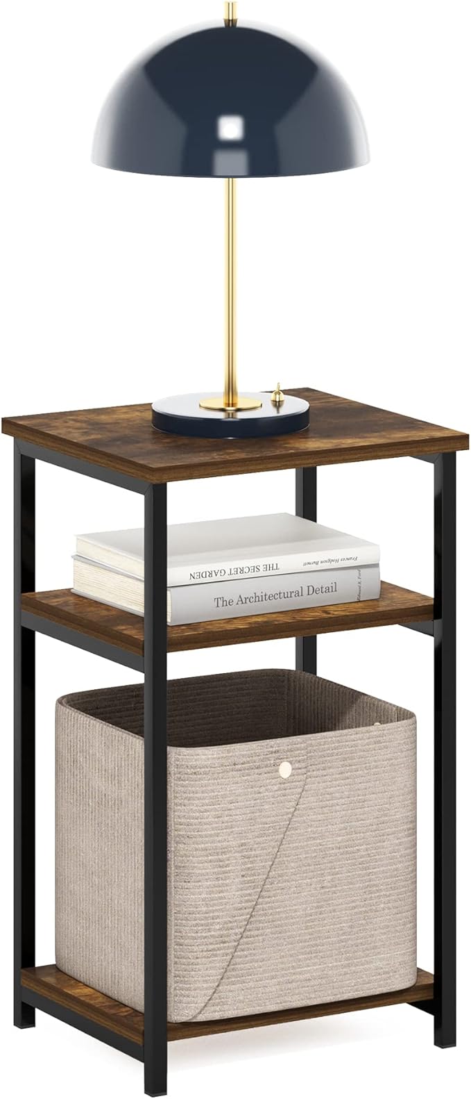 Furinno Just 3-Tier Metal Frame End Table with Storage Shelves, 1-Pack, Amber Pine