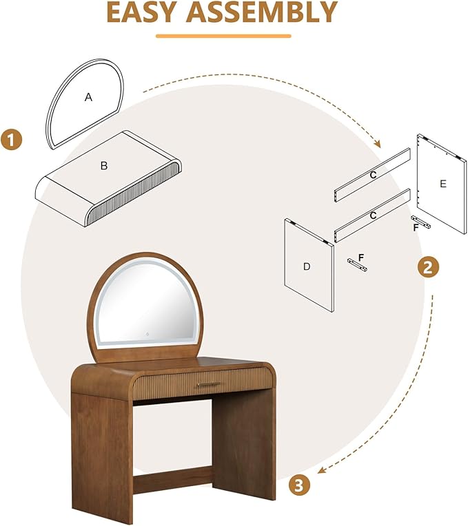 Merax 39" Make Up Vanity Desk with Touch Screen Lighted Mirror and Storage Drawer, Rubber Wood Girls Makeup Dresser Table for Bedroom, Dressing Room