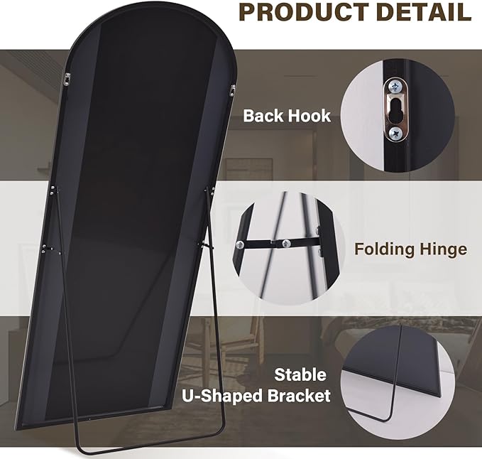 86"x40" Arched Full Length Mirror Floor Mirrors with Aluminum Alloy Frame Free-Standing Wall Mounted Floor Mirrors or Large Dressing Mirror, Black Mirror Full Length