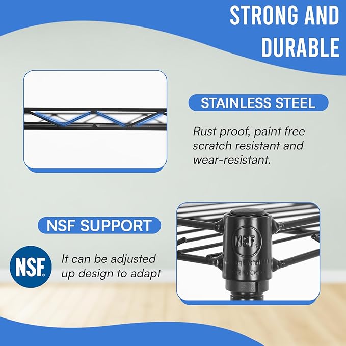 PayLessHere 6-Tier Adjustable Metal Storage Shelves - Max Load Capacity 600 lbs - Easy Assembly - 12" W x 17" D x 64" H NSF Certified - Versatile for Various Uses,Black