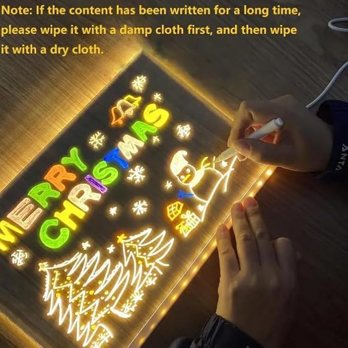 2025 New LED Note Board with Colors - Light Up Acrylic Message Board & Dry Erase Board, Led Drawing Board with Adjustable Stand and 7 Colors Pen for Office, School, Home (11.8× 7.9 inches)