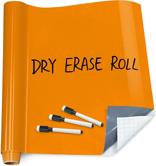 T&W SAME FILM White Board Dry Erase-Colorful Whiteboard Wall Sticker Roll 17.3''X78.7''-Self Adhesive Dry Erase Paper for Desk/Glass/Fridge/Office/Door/Classroom/Kids/Adults-3 Marker-Orange
