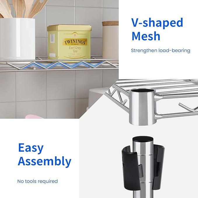 PayLessHere Shelf Metal Shelf Wire Shelving NSF Certified 5 Tier Adjustable Shelf Versatile Storage Solution Steel Organizer Wire Rack Easy Assembly, Chrome