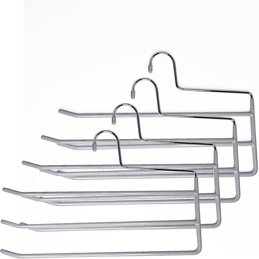Pants Hangers 4 Pack, Multi Hangers for Pants and Jean 3 Tier Non Slip Metal Pants Hangers Space Saving, Clothes Closet Storage Organizer for Pants Jeans Skirts Tie Trousers Scarf