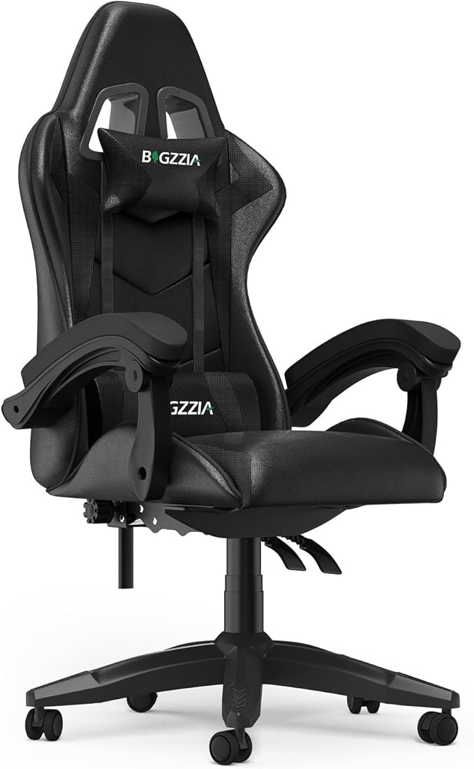Gaming Chair High Back, Ergonomic Computer Gamer Chair with Headrest and Lumbar Support, Racing Style Reclining Game Chair for Adults, Kids (Black)