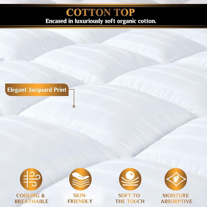 Plush Extra Thick Full XL Pillow Top Mattress Topper, Extra Long 54x80 Soft & Cooling Bed Topper for Firm Mattress with 100% Cotton Fabric, Overfilled with Fiber Mattress Pad, Fit to 6”-22” Mattress.