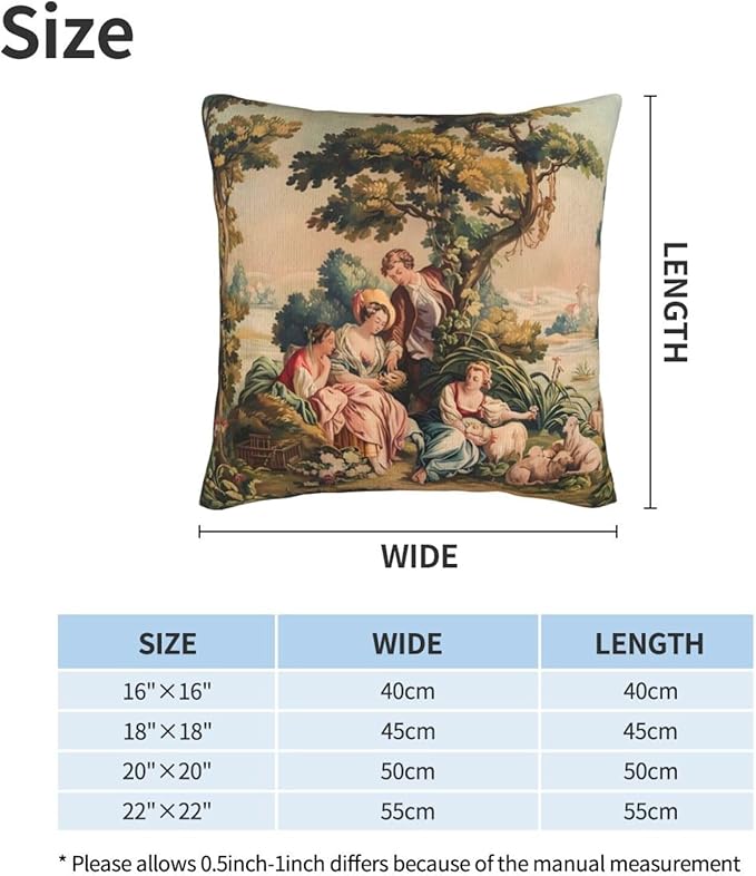 Antique French Country Tapestry Print Throw Pillow Covers Set of 2 Pillowcases Cushion Case Square for Soft Home Decor Bed Couch Car Living Room 18x18 Inch