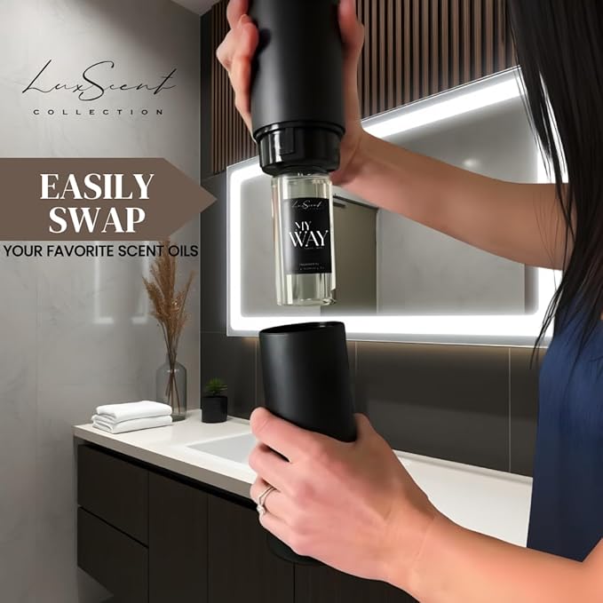 Aroma Scent Diffuser Starter Kit for Up to 1000SQ. FT. Coverage - 120ML Waterless Essential Oil Scent Included - Luxury Aroma Diffuser Ideal for Home, Office & Hotel (Silver, Escapade)