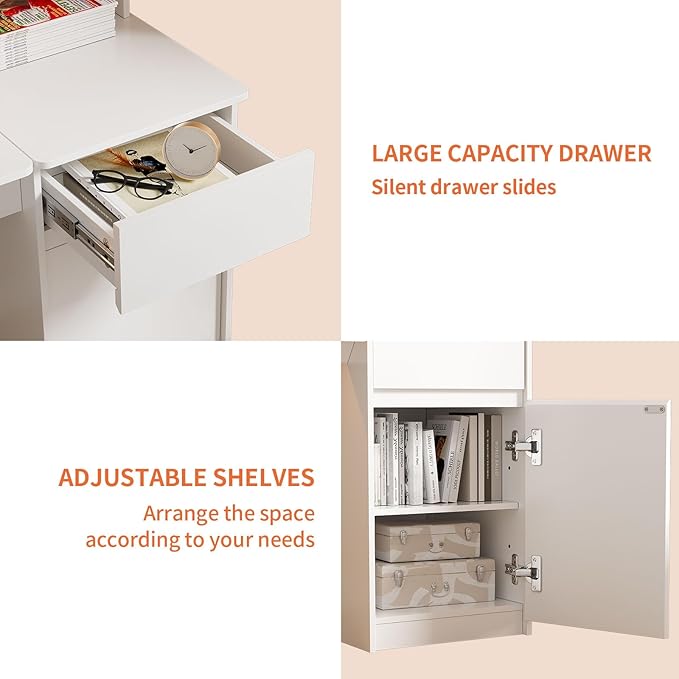 PakaLife Kids Study Desk and Chair Set,ChildrenTable with 3-Color Lights(Not Rechargeable),Tiltable Desktop,Multi Functional for Kids 5-12,Storage Wooden Student Writing Desk with Hutch for Bedroom